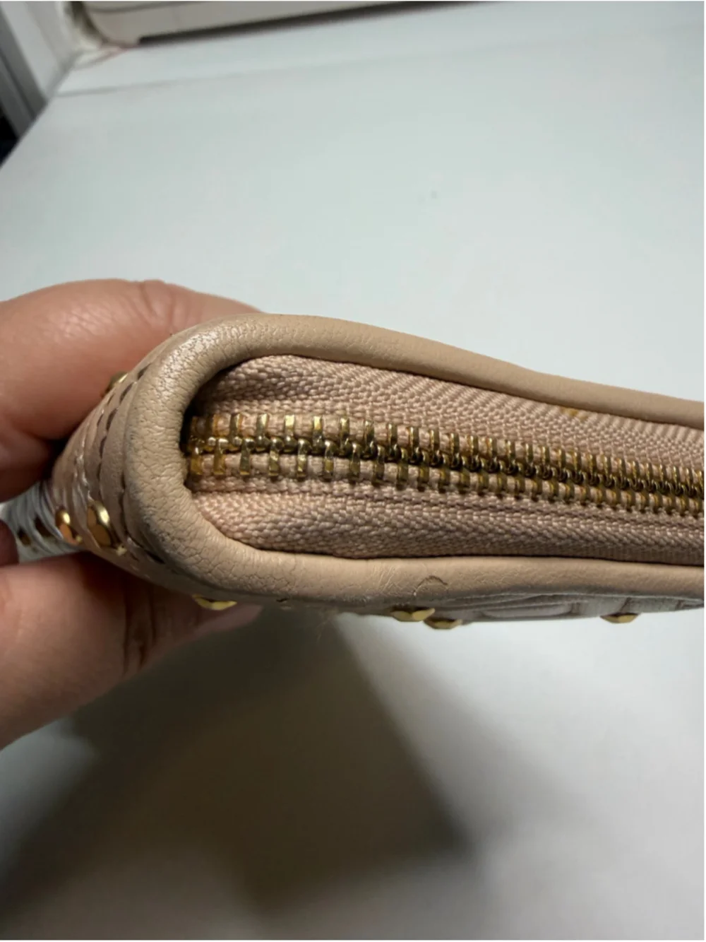 Women's Tory Burch Wallet, One Size, Beige with Gold Studs
